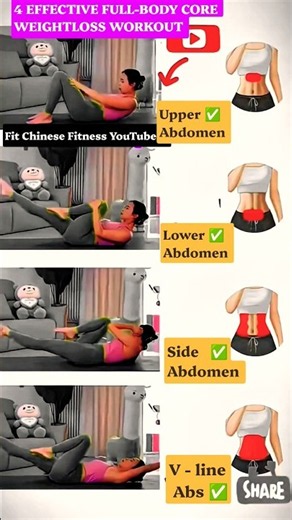 4 Effective Ab Exercises to Strengthen Your Core | Upper, Lower, Side & V-Line Abs #Shorts
