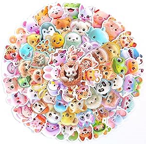 Cartoon Animal Stickers - 100 Pcs Waterproof Vinyl Cute Animal Stickers for Water Bottle, Laptop, Phone Case - Kawaii Animal Stickers for Kids & Girls, Adults