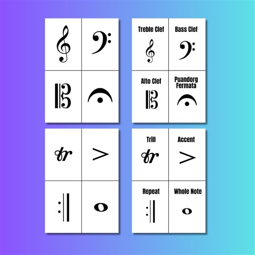Music Symbols Flash Cards: Printable PDF and PNG for Teachers - Etsy