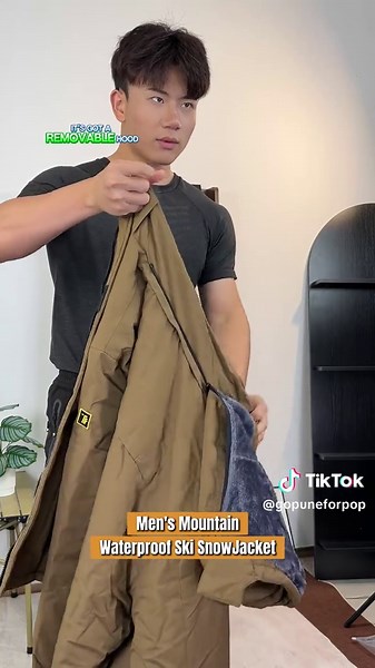 After cleaning up the puddle of water he did say this jacket is “actually nice” 😂 #skijacket #snowjacket #FallFreshness #waterproofjacket #gopune