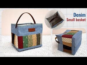 how to sew denim small basket tutorial , diy fabric basket ,jeans diy