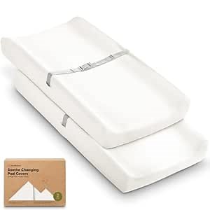2-Pack Organic Changing Pad Covers for Girl, Boy, Neutral - 100% Cotton Changing Table Pad Cover,Soft Baby Nursery Diaper Changing Pad Sheets,Contour Changing Pads Liners,Change Pad Cover (Soft White)