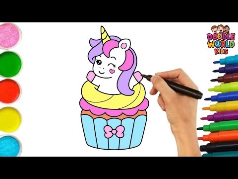 How to Draw Kawaii Unicorn Cupcake 🦄🧁 | Easy Cute Drawing & Coloring for Kids