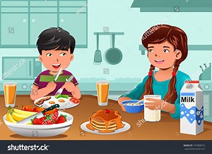 Vector Illustration Happy Kids Eating Healthy Stock Vector (Royalty Free) 197389619 | Shutterstock