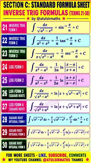 class 12 integration formula revision | integration formula class 12 one shot vol-3
