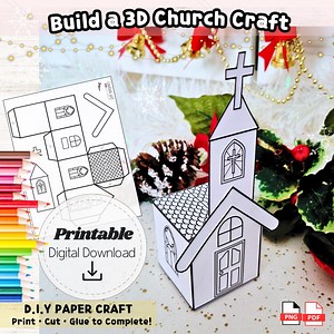 Printable 3D Church Craft PDF | Bible Craft for Kids | Sunday School Activity | Christian Paper Model DIY Coloring Template - Etsy Canada