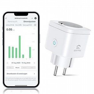 EIGHTREE WLAN Smart Steckdose 5GHz, Smart Home WiFi Steckdose, Alexa Zubehör, Stromverbrauch Messen, Zeitplan, Fernzugriff, Funktioniert mit Alexa, Google Home, SmartThings, 16A, 1PC