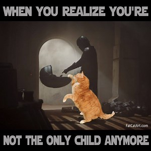 Today is the premiere of the 2nd season of The Mandalorian, so let's recall what happend in the 1st one: the story of not easy friendship and blue shrimps between Fat Cat and baby Yoda!😻🍤👾 | Fat Cat Art