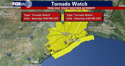 Houston weather: Tornado watch, severe thunderstorms Saturday evening