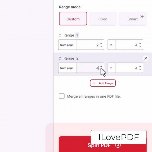 Splitting PDF using ILovePDF