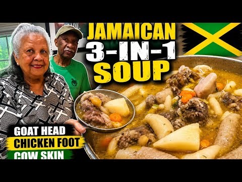 The Ultimate Jamaican Soup Recipe 🔥 Goat Head + Chicken Foot + Cow Skin