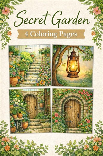 Secret Garden – 4 Coloring Pages | Cozy Garden Printable - Etsy