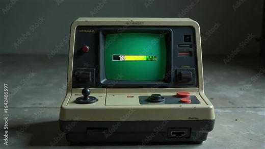 Retro gaming console loading a new game, nostalgic arcade experience from the 80s