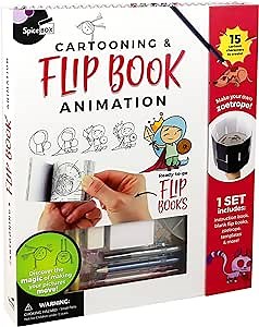 SpiceBox Flip Book Animation Cartoon Drawing Kit for Kids, Learn How to Draw, Children's Arts and Crafts Coloring Activity Set for Young Artist, Petit Picasso, 13 Dynamic Projects