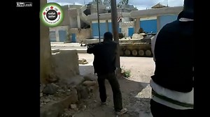 Middle eastern terrorists was blown up by a tank (original and slowmotion)
