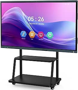 86 Inch Interactive Whiteboard, All in One Electronic Whiteboard for Classroom and Office, 4K Touchscreen Digital Smart Board with Camera and Mics (Board+Movable Stand+Wall Mount)