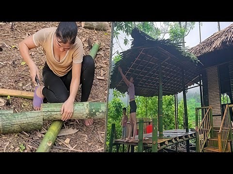 Single Mom Building a Modern Bamboo Kitchen & Thatched Roof | Single Mom Off-Grid House Construction