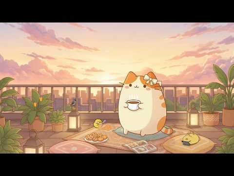 Mochi Sunset Balcony ☕️ Relaxing Lofi Hip Hop for Study & Chill 🌅 Aesthetic Beats to Unwind