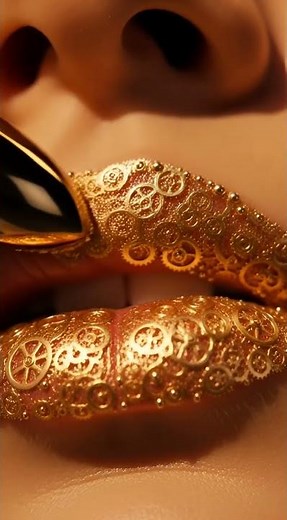 Golden Steampunk Gears Lipstick Transformation ⚙️💄| ASMR Lip Art #ai #luxury #asmr