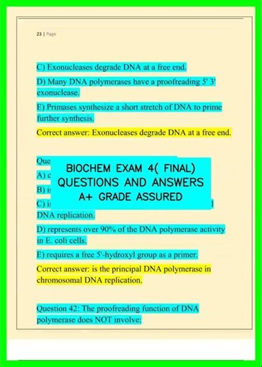 BIOCHEM EXAM 4 FINAL QUESTIONS AND ANSWERS A+ GRADE ASSURED video