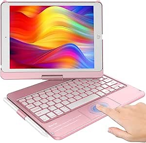 KBCASE Touchpad Keyboard Case for iPad 9th/8th/7th 10.2 inch, Backlit Trackpad Keyboard, 360°Rotatable Case with Keyboard for iPad 9th/8th/7th Gen, with Pencil Holder (Rose Gold)
