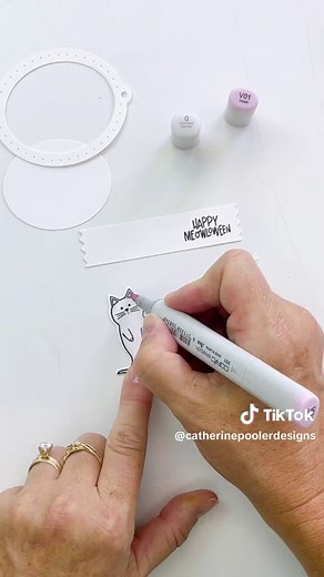 Sweet and spooky Halloween card! 👻 ink blend your cardstock with Catherine Pooler Inks and a Blending Brush. Add water to the Gansai Tambi Watercolor palette, load up your brush and flick the shimmer paint on the background. Add the Eek Boo Coverplate over the background and embellish from there. Check out my ‘Mezmerizing Halloween Card’ video on youtube to see another version and how to create this card! #catherinepoolerdesigns #ink #halloweencards #cardmaking #inkblending #diy #diycraft