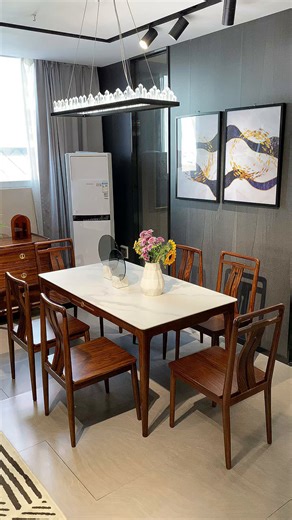 心居名家新中式实木餐桌乌金木餐厅家具现代简约轻奢餐台饭桌餐桌椅全实木 岩板餐桌1.3米 甄选实木环保材质