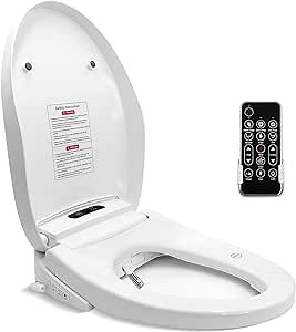 Electric Bidet Toilet Seat Elongated, Slow Close Seat, Warm Air Dryer, Remote Control, LED Light, Smart Heated Bidet Seat, Temp Adjustable Toilet Lid