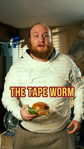 Be careful the Tape Worm will slither inside you 🪱 #tapeworm #tape #worm #lunch #seashelvesproductions #comedy #seashelves #reels #sketch | Sea Shelves Productions