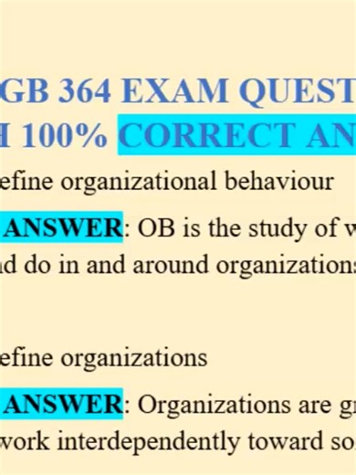 ORGB 364 EXAM 2026: QUESTIONS WITH 100% CORRECT ANSWERS ✅🔥 Ace your ORGB 364 Exam in 2026 with full confidence! 🚀📘 This video provides all key exam questions with fully explained, correct answers, helping you master organizational behavior concepts, avoid mistakes, and boost your score 🧠💪 Perfect for students taking ORGB 364 (Organizational Behavior), this guide focuses on high-yield topics, key theories, and exam strategies 🎯✨ What you’ll get inside 👇 ✅ ORGB 364 exam questions fully solv