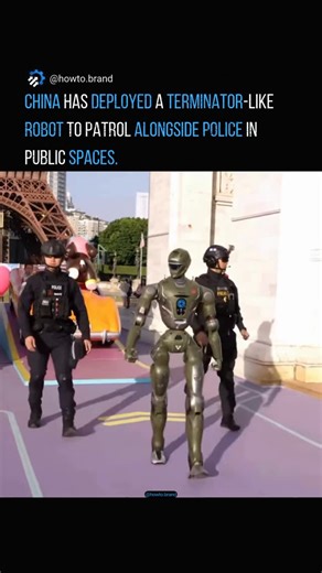 @howto.brand on Instagram: "China has deployed a Terminator-like robot to patrol alongside police in public spaces. Facial recognition, real-time threat detection, autonomous movement this isn’t sci-fi anymore. It’s on the street. It’s walking the beat. But here’s what that means for the rest of us: when law enforcement gets a robotic partner, where does protection end and surveillance begin? Would you feel safer, or just seen? 👉 Follow @howto.brand for more on how public safety is being quietl