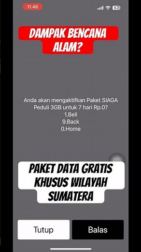 Gratis paket internet 3GB selama 7 hari khusus wilayah Sumatera | Dampak bencana alam | Tutorial