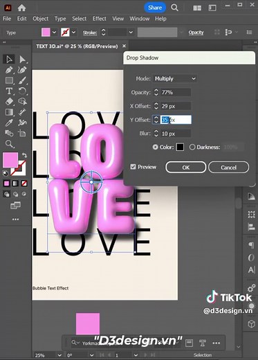 Tạo hiệu ứng văn bản bong bóng 3D trong Illustrator #d3design #chinhanhdep #xuhuong #3d #learnontiktok #thietkedohoa #illustrator #illustrations #thietke #illustratortutorial #design