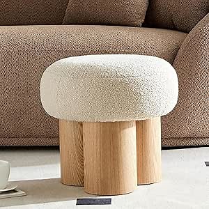 Round Foot Stool, Small Mushroom Ottoman Footstools Modern Pouf Boucle Ottoman, Teddy Foot Rest for Couch Sofa Comfy Floor Footrest Step Stool for Living Room,Bedroom,Desk,Office(Beige)