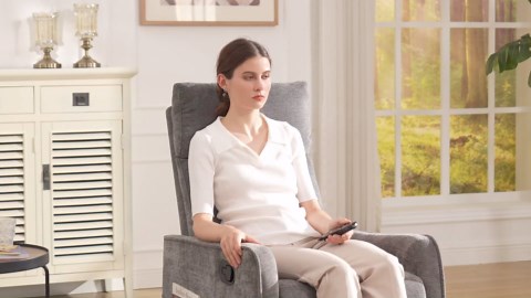 Manual Swivel Rocker Recliner Chair for Adults, Overstuffed Reclining Glider Chair for Nursing with Vibration Massage & Heat, Living Room Rocking Recliner 2-Stage backrest, Chenille Fabric Blue