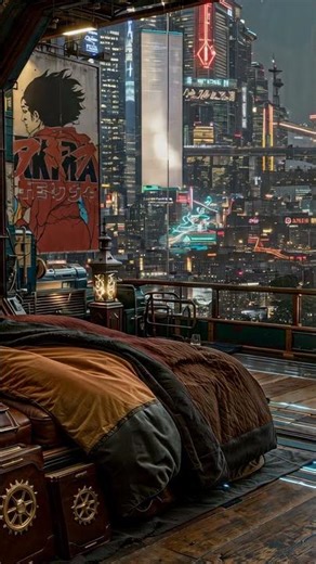 Cozy Neomerald Penthouse Rain Ambient Cyberpunk City View #shorts #viralshorts