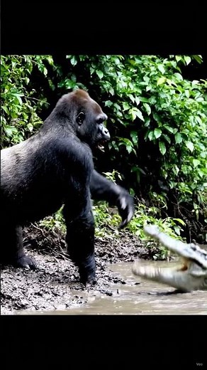 Gorilla vs Crocodile — Epic Wildlife Confrontation 🦍🐊