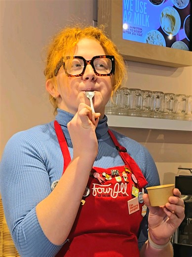 Joy looks different for everyone, and for Abbey, it tastes like Hokey Pokey ice cream 🍦✨ This January, we’re celebrating small moments of happiness, and our team is sharing the flavours that bring us joy. Know someone who could use a sweet pick-me-up? Share this with them 💛 #fourallicecream #a2milk #glutenfree #winterwellness #kitchenerwaterloo