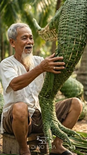 Life-Size T-Rex Made from Coconut Leaves in Vietnam 🦖🌿 | Master Artisan at Work #shorts | Dino Era