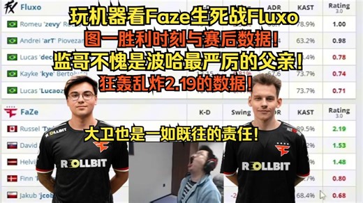 玩机器看Faze生死战Fluxo图一胜利时刻与赛后数据！监哥不愧是波哈最严厉的父亲！狂轰乱炸2.19的数据！大卫也是一如既往的责任！好起来了啊Faze！
