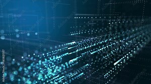 Moving particles in a virtual grid with a blur effect. 4k UHD video loop motion.