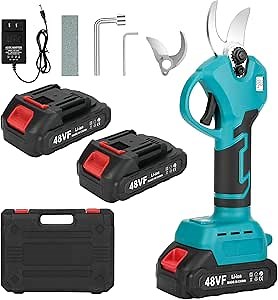Electric Pruning Shears, Cordless Electric Scissors with 2 PCS Rechargeable 48V 2.0 Ah Batteries & 2 Blades, 1.6" Cutting Diameter Pruning Shears Garden Tool for Tree Trimming Branch Cutter