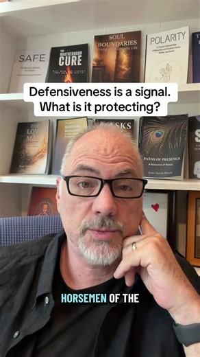 Defensiveness is one of Gottman's Four Horsemen of relationship rupture. But it's also a protective mechanism. The question isn't whether you're being defensive. The question is what it's protecting. The answer is usually this: discomfort. Avoidance and projection are two of the most common coping mechanisms in the world. And the reason they're so common is because they work — they take away discomfort in the moment. But they don't heal anything. And they don't connect you. Get curious about whe