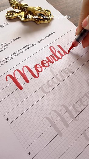 Practice brush lettering with me. Worksheet on my Patreon #nhuandaocalligraphy | Nhuan Dao Calligraphy