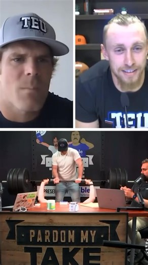 George Kittle and Greg Olson make Billy bench press in studio shirtless | Pardon My Take