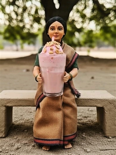 POV: Making a fresh Strawberry Milkshake in the tiny village 🍓🥛 From picking the fruit to the tiny blender! 🤯 The pink color is so cute 🌻 #miniature #minicooking #tinykitchen #minifood #relaxing