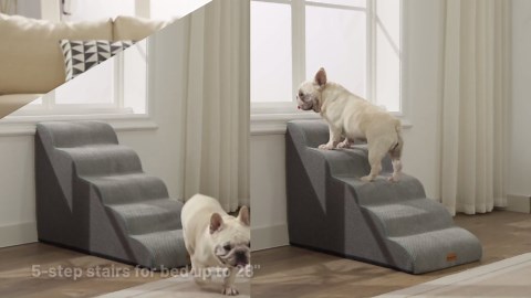 Gardner Pet Dog Stairs for Small Dogs 16.5" H, 2 in 1 Transformable 3-Step Pet Stairs and Ramp, Dog Steps for Couch Bed (13-20 in) Non-Slip Waterproof Cover and CertiPUR-US Certified Foam, Checked