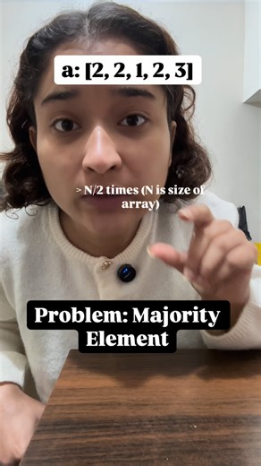 Ayushi Sharma | Coding | Software Engineer on Instagram: "Comment “code” & I’ll follow me & I’ll share the code link in your DM 🙌🏻 Do you know any other approaches? if yes, tell me in the comments ⬇️ Problem: Majority Element Time complexity: O(N) Space complexity: O(1) Save for your future interviews 🤝🏻 Follow @thatcodergirlie for more such tech content 🙌🏻 [data structures, algorithms, coding, tech, interviews, tech interviews, data structures and algorithms, google, Microsoft, Amazon, ub