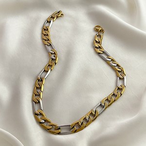 Two Tone Figaro Chain Necklace, Chunky Gold Silver Stainless Steel - Etsy