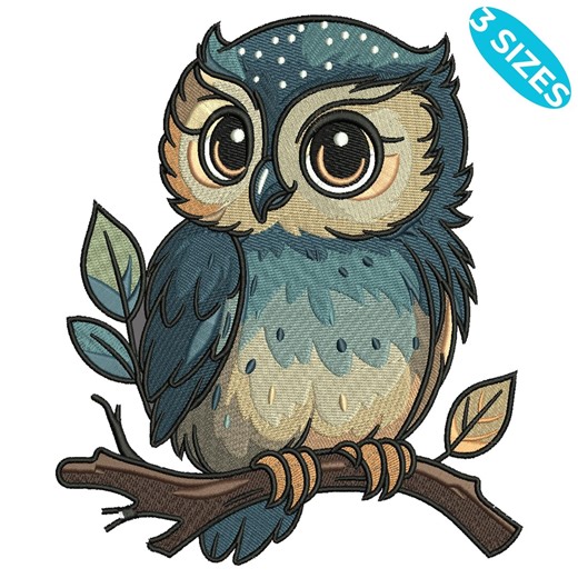 Owl Embroidery Design File, Colorful Bird Machine Embroidery, 3 Sizes, Instant Download - Etsy